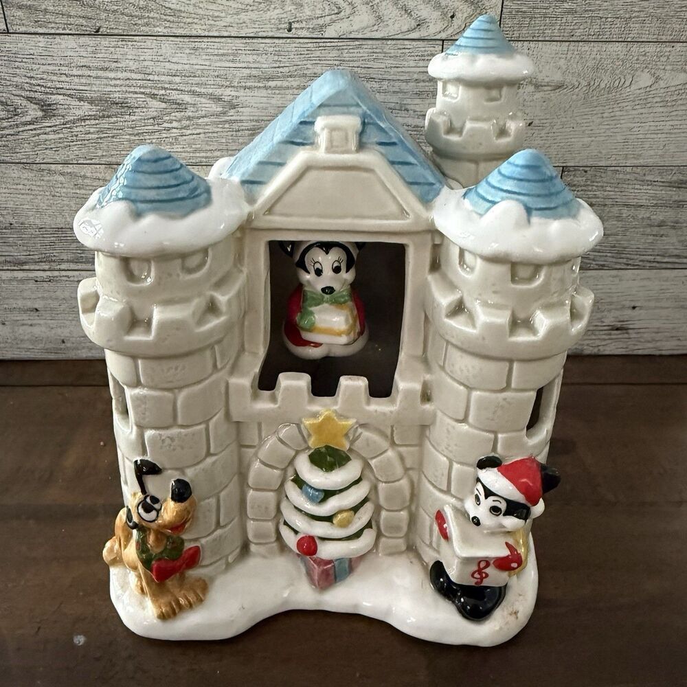 Vtg Walt Disney Productions Christmas Castle Mickey Minnie Music Box Japan Works